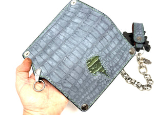 5G Long Biker Chain Wallet - Gray Nubuck Alligator x Elephant