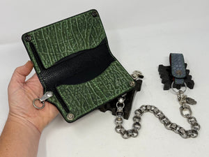 5G Long Biker Chain Wallet - Gray Nubuck Alligator x Elephant