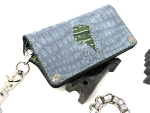 5G Long Biker Chain Wallet - Gray Nubuck Alligator x Elephant