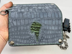 5G Long Biker Chain Wallet - Gray Nubuck Alligator x Elephant