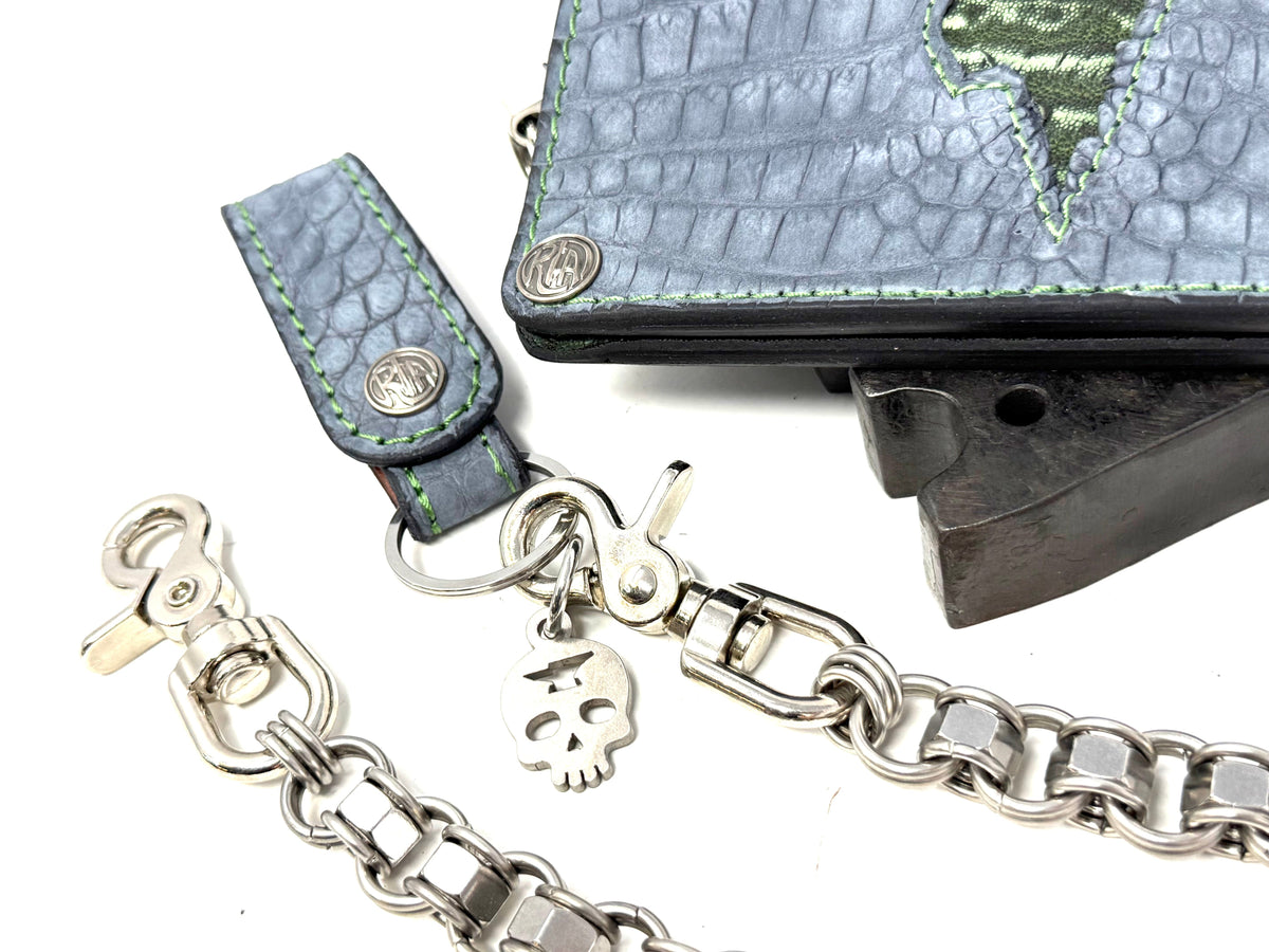 5G Long Biker Chain Wallet - Gray Nubuck Alligator x Elephant
