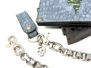 5G Long Biker Chain Wallet - Gray Nubuck Alligator x Elephant