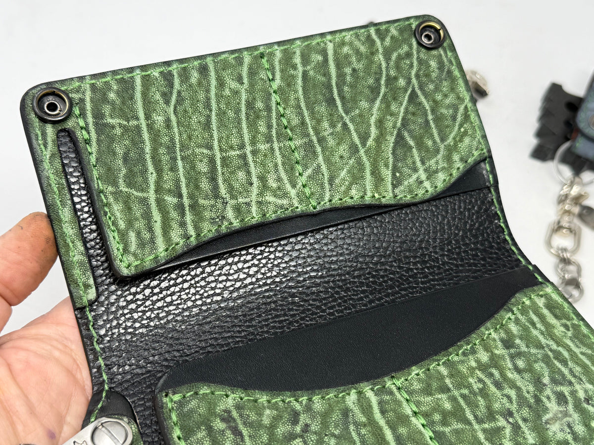 5G Long Biker Chain Wallet - Gray Nubuck Alligator x Elephant