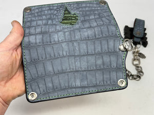5G Long Biker Chain Wallet - Gray Nubuck Alligator x Elephant