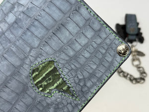 5G Long Biker Chain Wallet - Gray Nubuck Alligator x Elephant