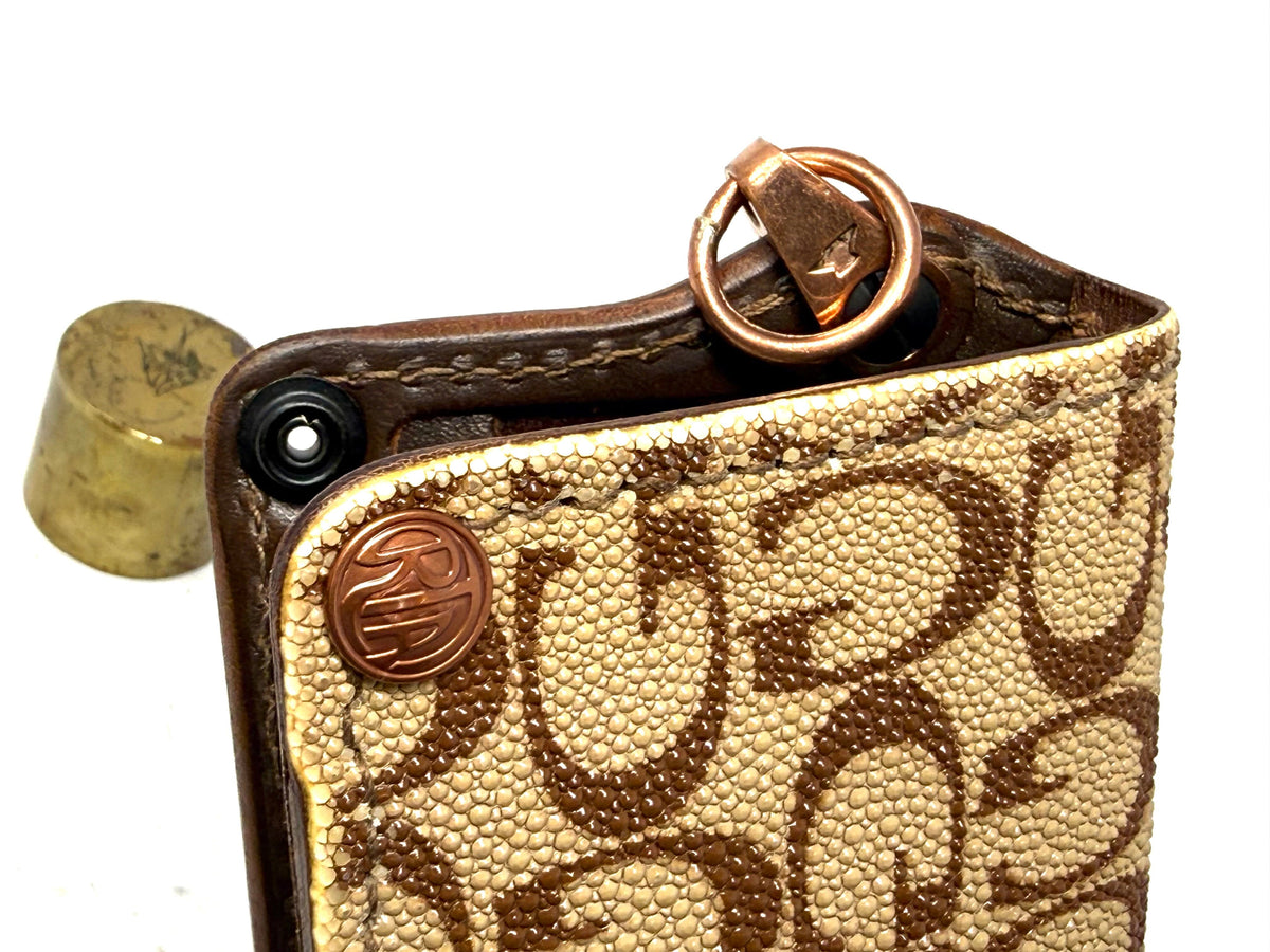 5G Long Biker Chain Wallet - Light Tan Designer Stingray - Anvil Customs