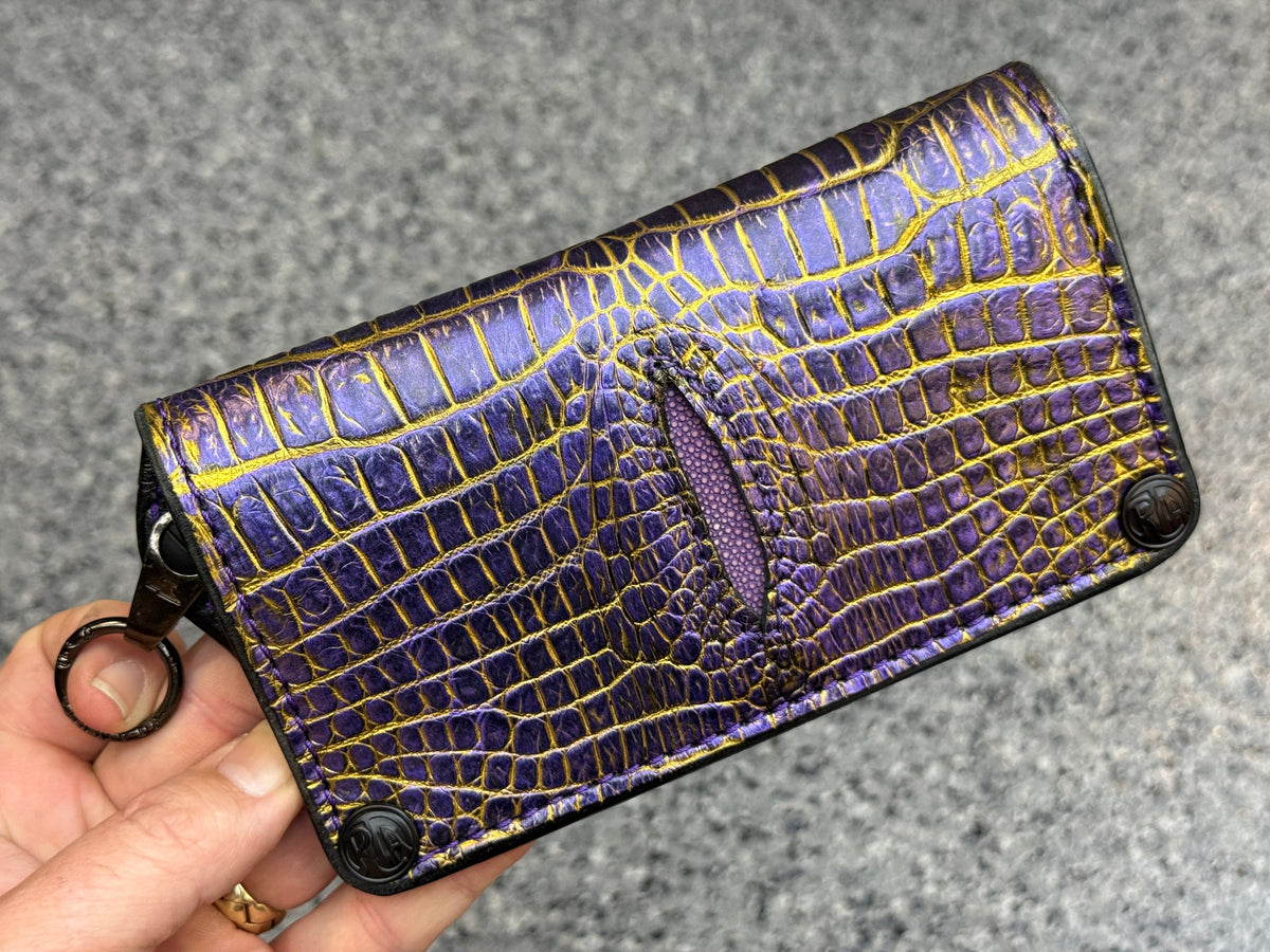 5G Long Biker Chain Wallet - Purple/Gold Alligator Cloaca