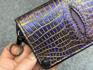 5G Long Biker Chain Wallet - Purple/Gold Alligator Cloaca