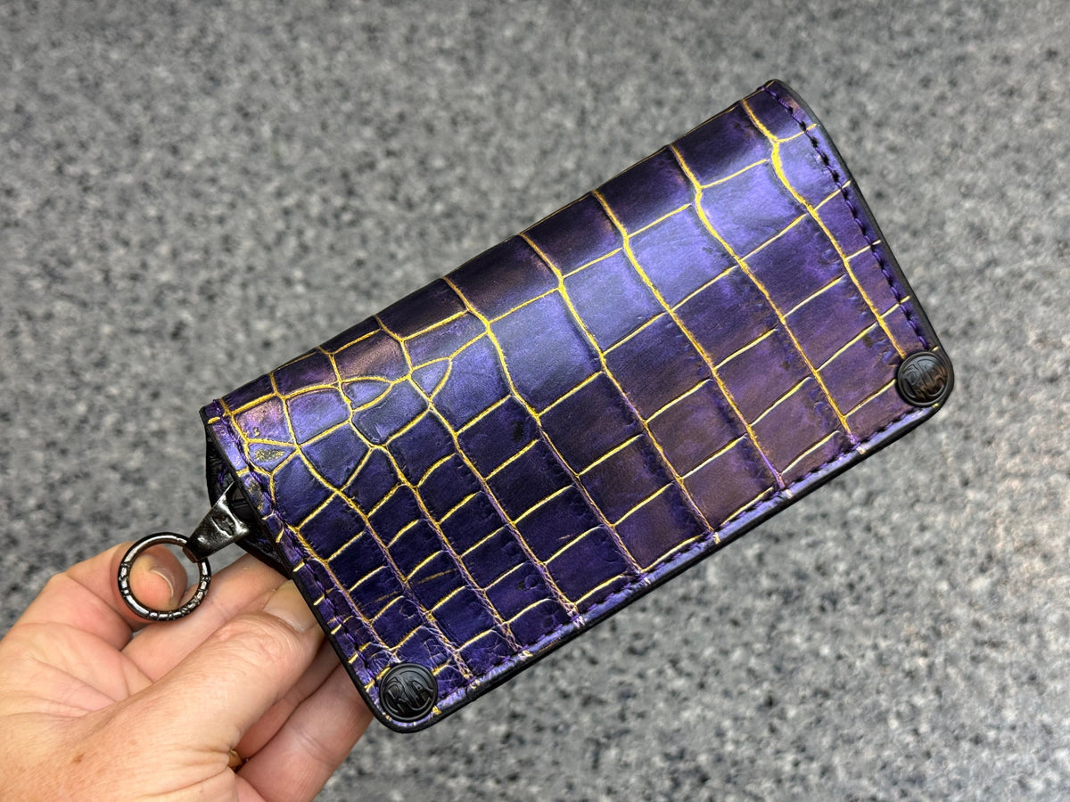 5G Long Biker Chain Wallet - Purple/Gold Alligator