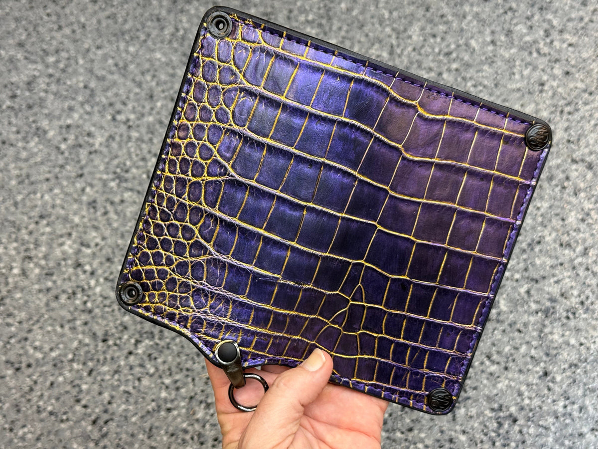 5G Long Biker Chain Wallet - Purple/Gold Alligator
