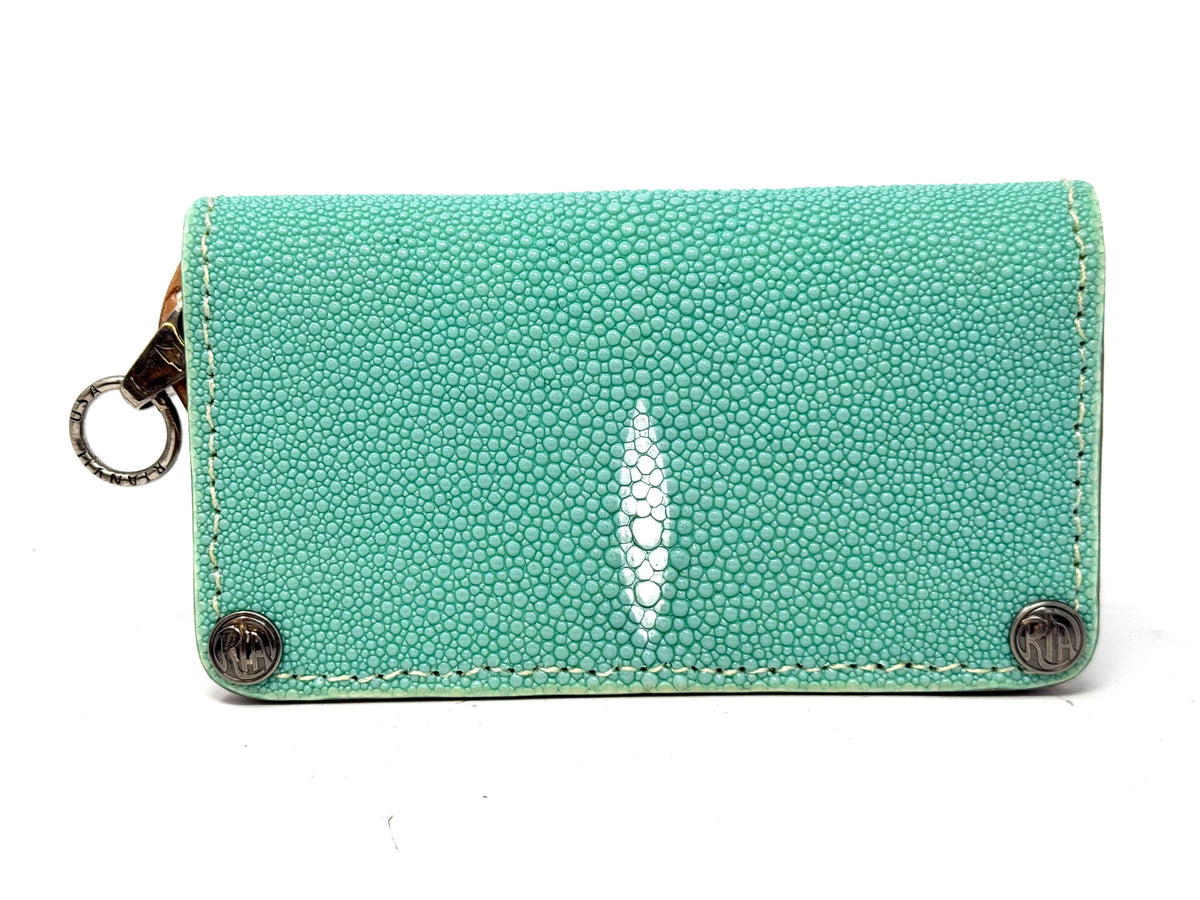 5G Long Biker Chain Wallet - Tiffany Blue Stingray - Anvil Customs