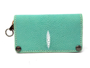 5G Long Biker Chain Wallet - Tiffany Blue Stingray - Anvil Customs