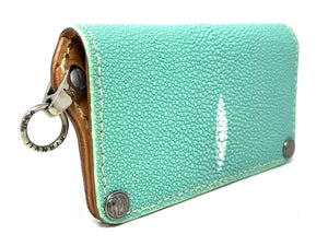5G Long Biker Chain Wallet - Tiffany Blue Stingray - Anvil Customs