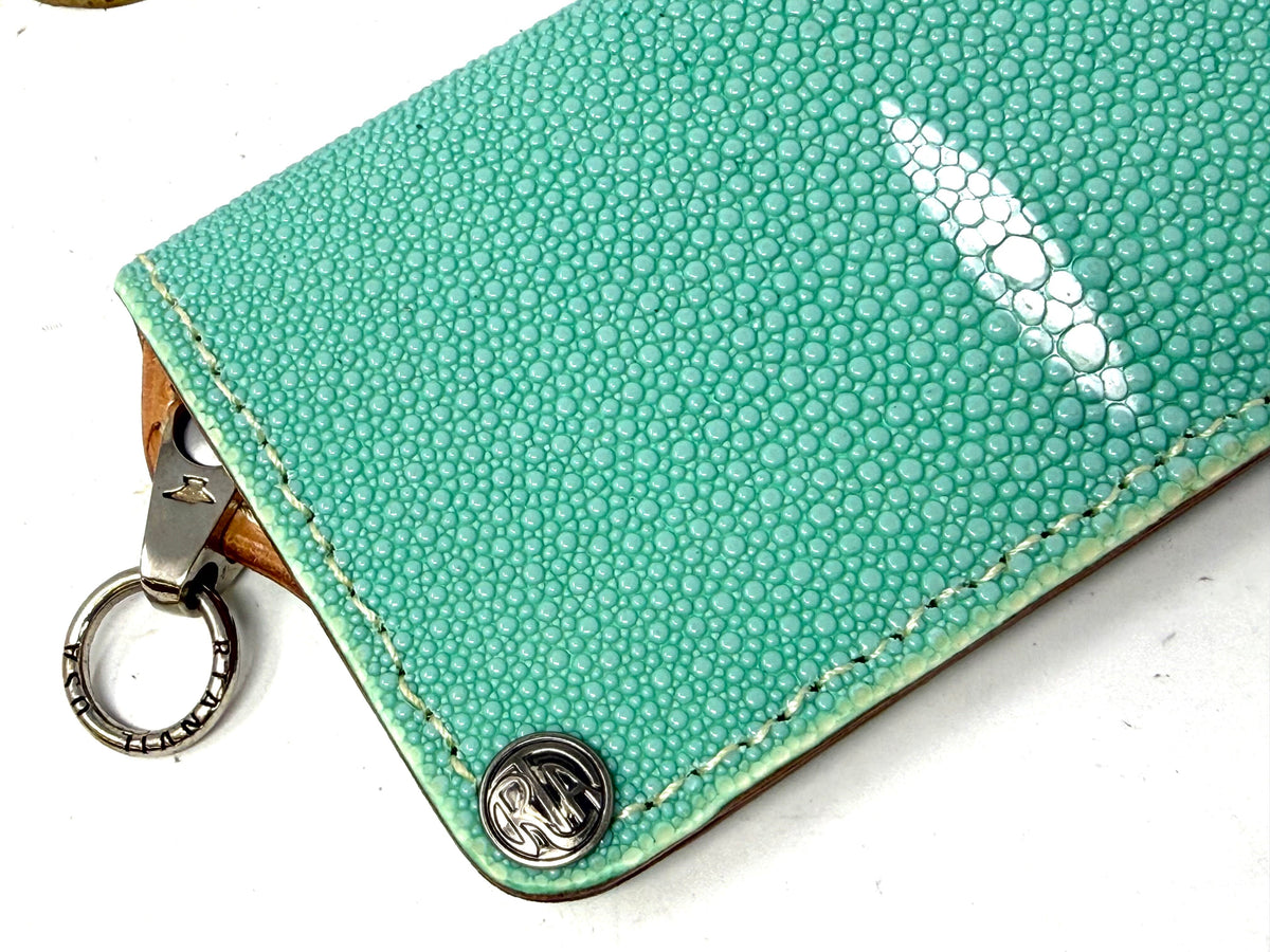 5G Long Biker Chain Wallet - Tiffany Blue Stingray - Anvil Customs