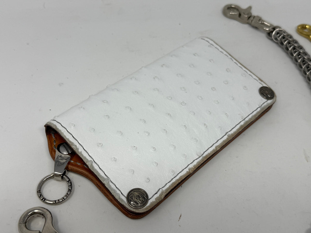 5G Long Biker Chain Wallet - White Ostrich