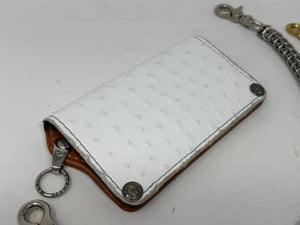 5G Long Biker Chain Wallet - White Ostrich