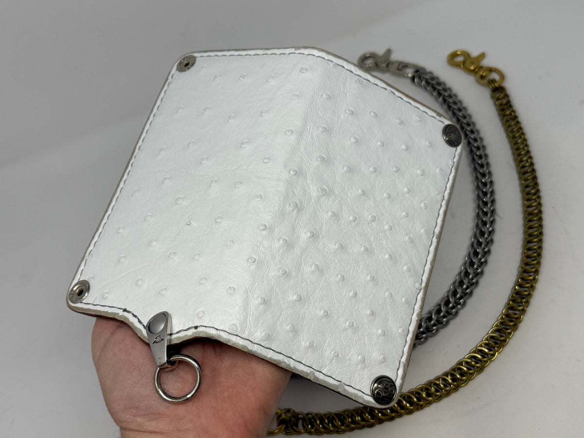5G Long Biker Chain Wallet - White Ostrich