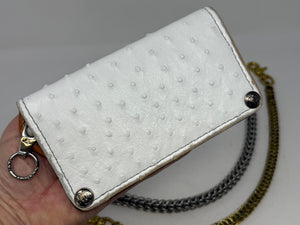 5G Long Biker Chain Wallet - White Ostrich