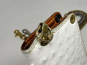 5G Long Biker Chain Wallet - White Ostrich
