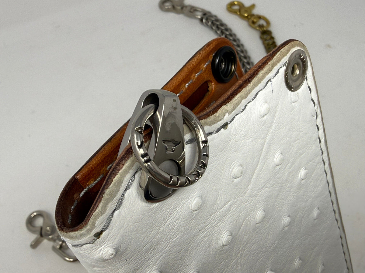 5G Long Biker Chain Wallet - White Ostrich
