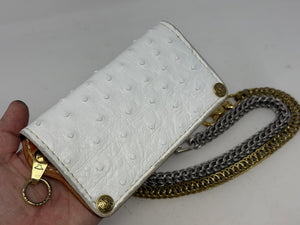5G Long Biker Chain Wallet - White Ostrich