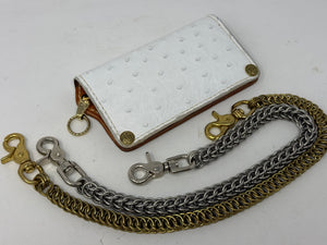 5G Long Biker Chain Wallet - White Ostrich