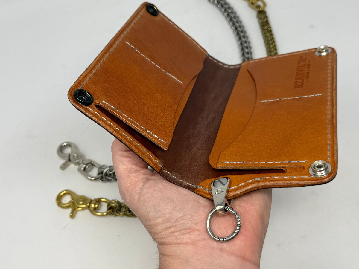 5G Long Biker Chain Wallet - White Ostrich