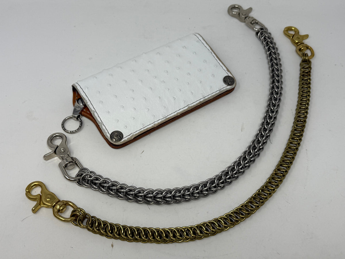 5G Long Biker Chain Wallet - White Ostrich
