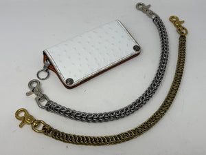 5G Long Biker Chain Wallet - White Ostrich
