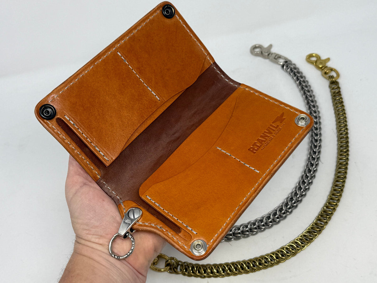 5G Long Biker Chain Wallet - White Ostrich