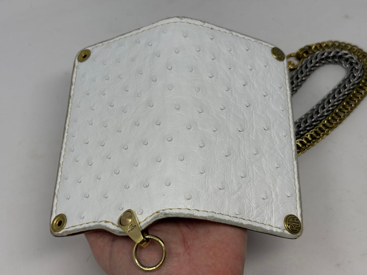 5G Long Biker Chain Wallet - White Ostrich