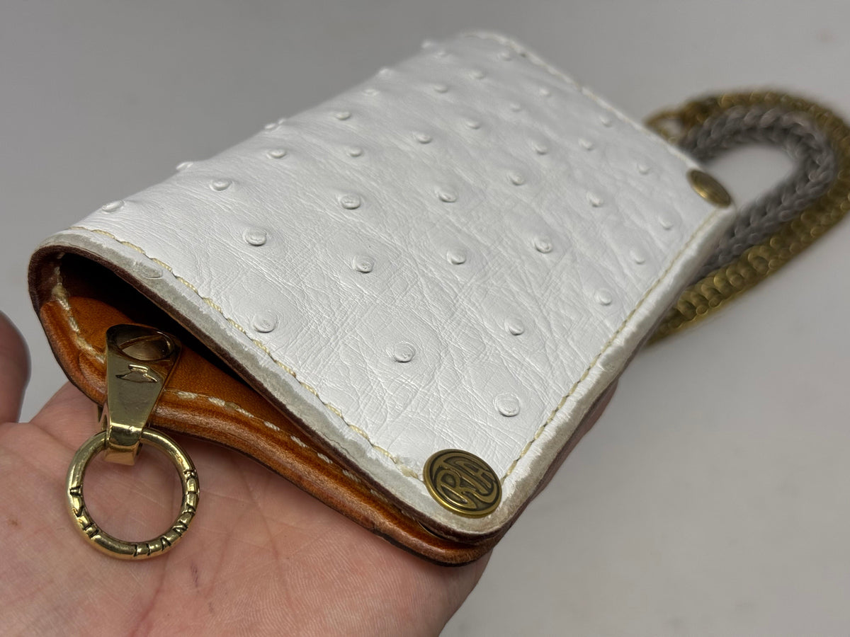 5G Long Biker Chain Wallet - White Ostrich