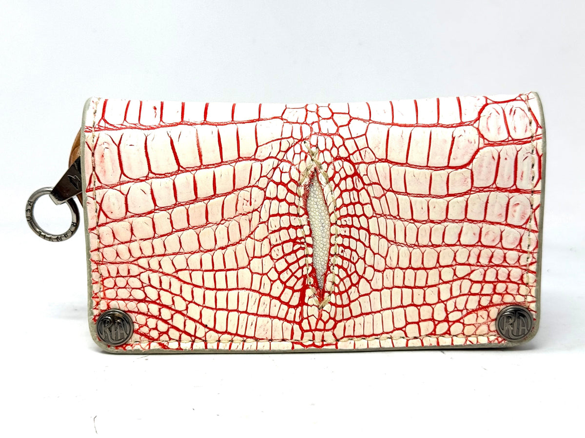 5G Long Biker Chain Wallet - White/Red Alligator Cloaca - Anvil Customs