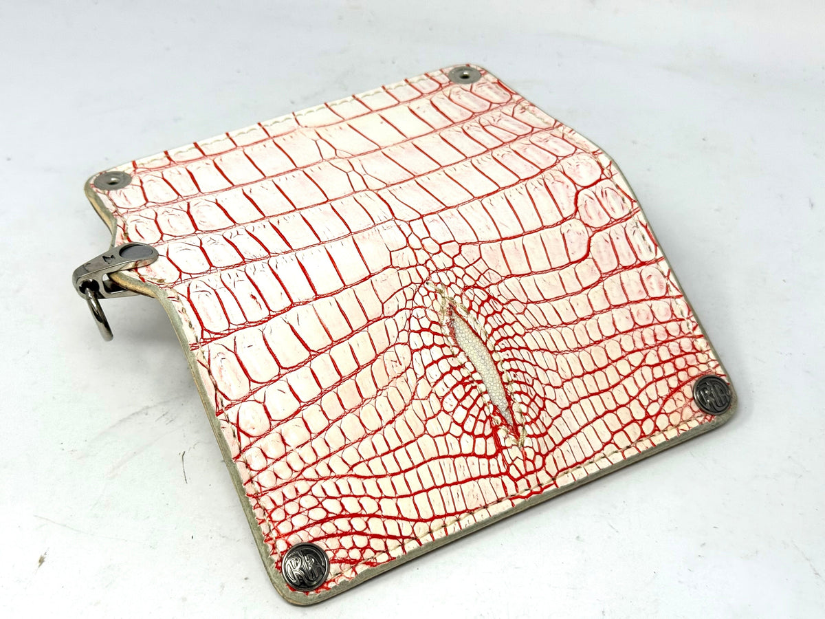 5G Long Biker Chain Wallet - White/Red Alligator Cloaca - Anvil Customs