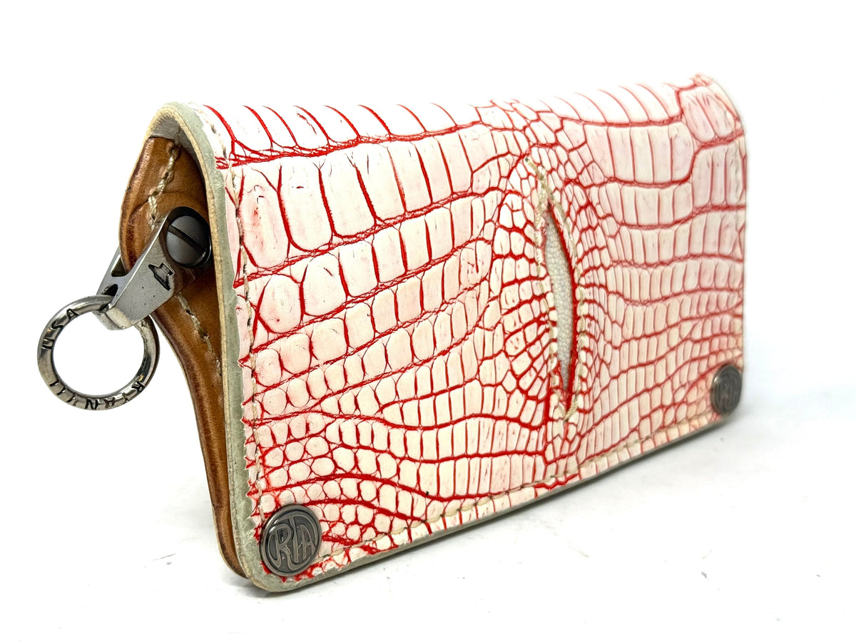 5G Long Biker Chain Wallet - White/Red Alligator Cloaca - Anvil Customs