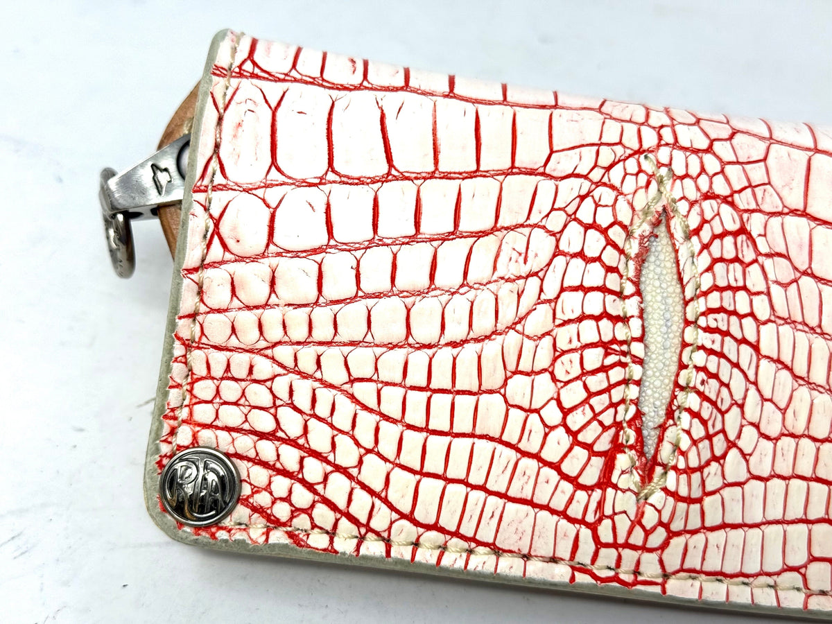 5G Long Biker Chain Wallet - White/Red Alligator Cloaca - Anvil Customs