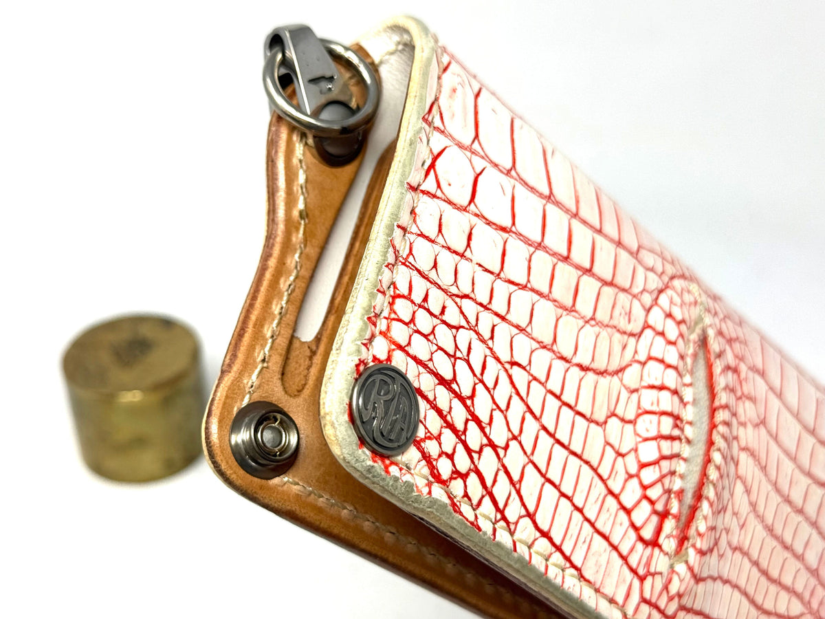 5G Long Biker Chain Wallet - White/Red Alligator Cloaca - Anvil Customs