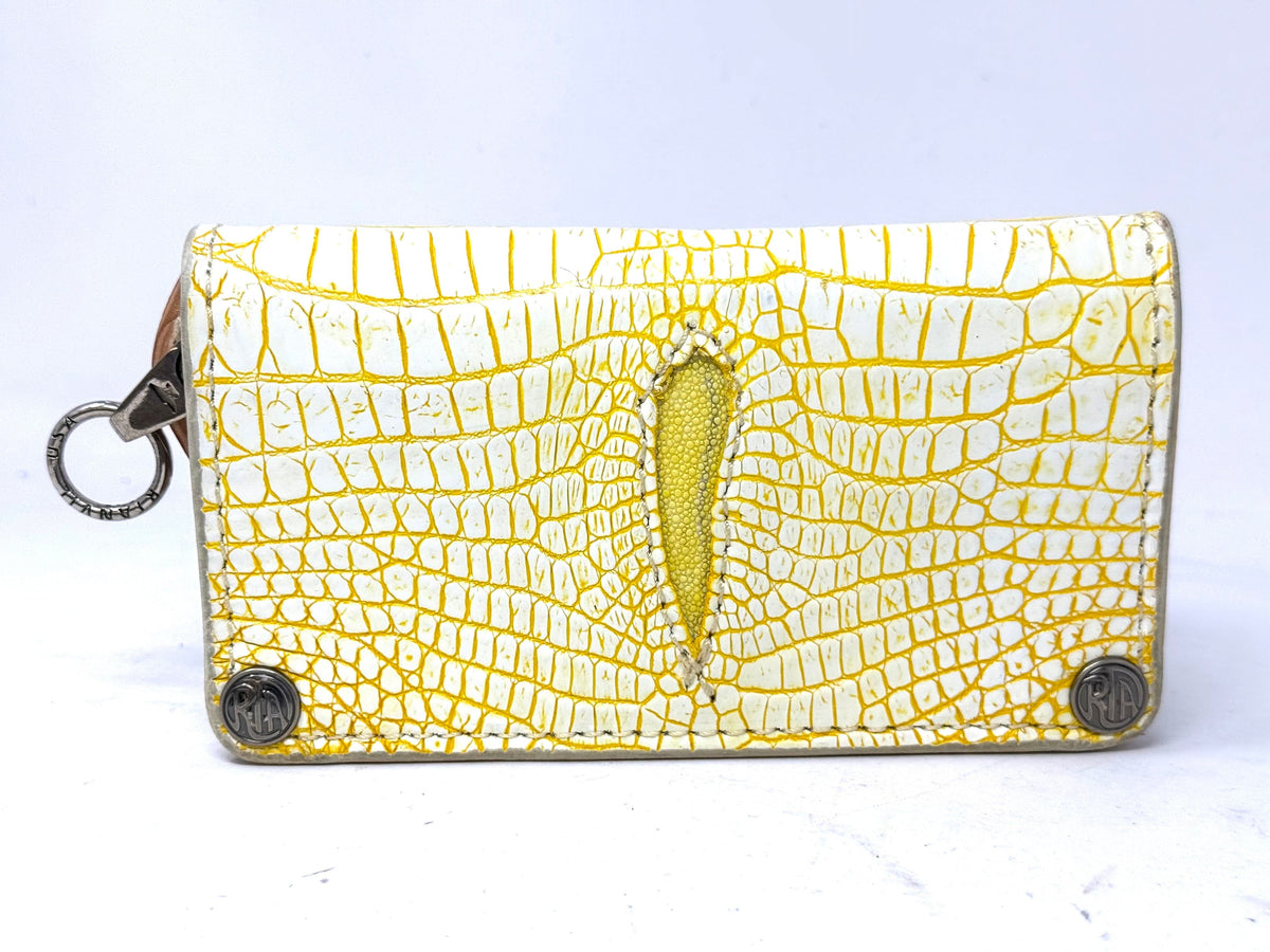5G Long Biker Chain Wallet - White/Yellow Alligator Cloaca - Anvil Customs