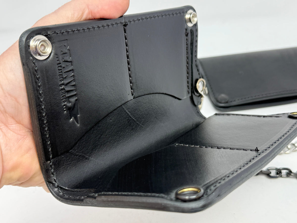 5G Long Biker Leather Chain Wallet - Black Hermann Oak