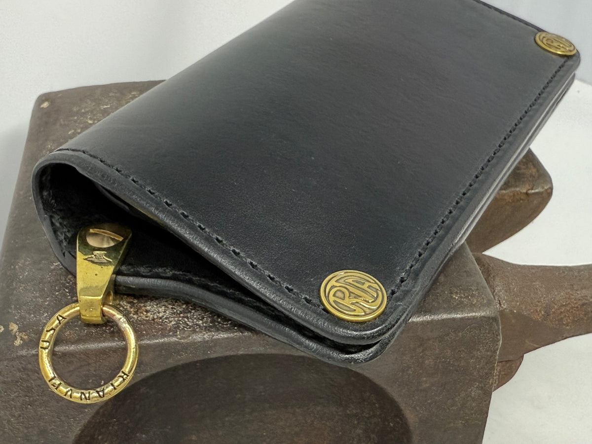 5G Long Biker Leather Chain Wallet - Black Hermann Oak