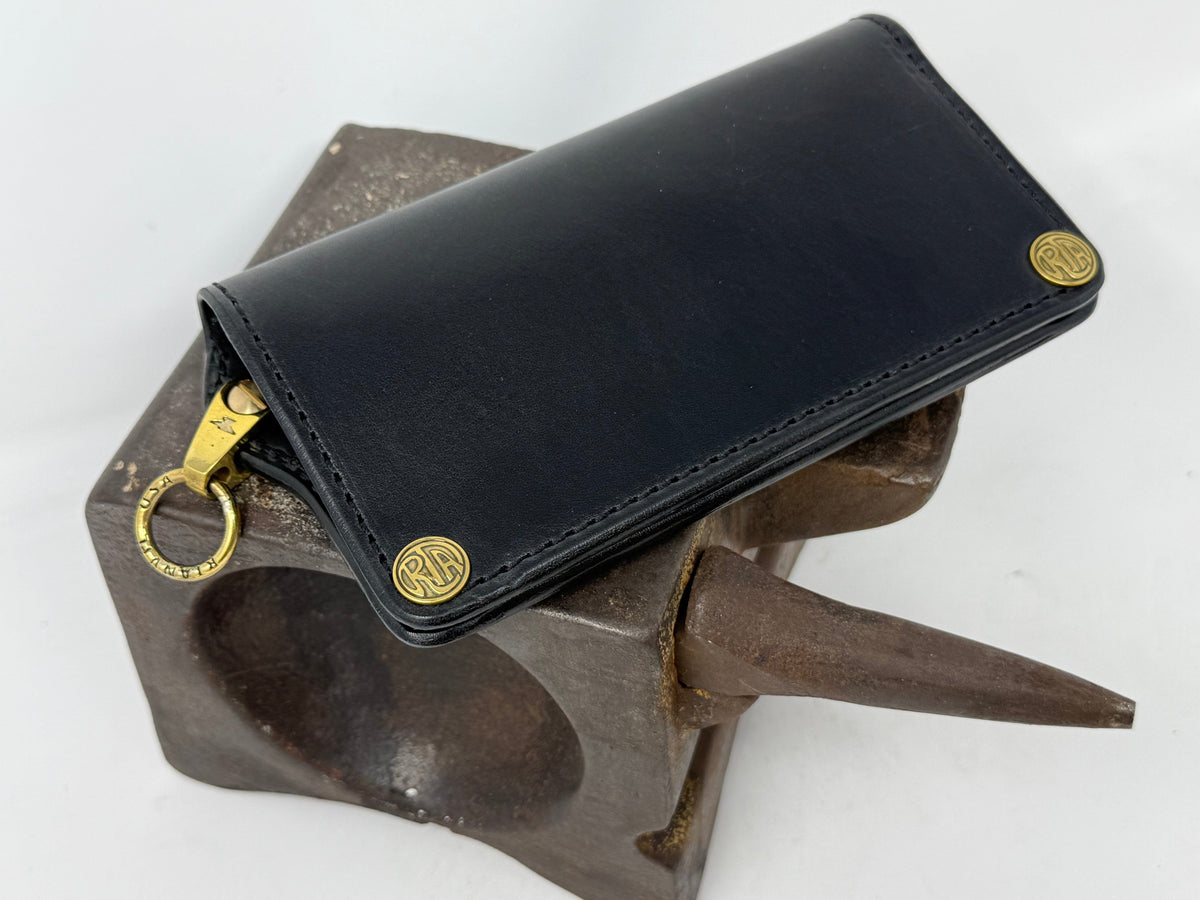 5G Long Biker Leather Chain Wallet - Black Hermann Oak