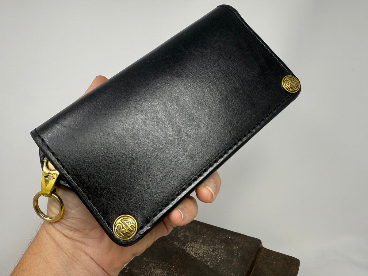 5G Long Biker Leather Chain Wallet - Black Hermann Oak