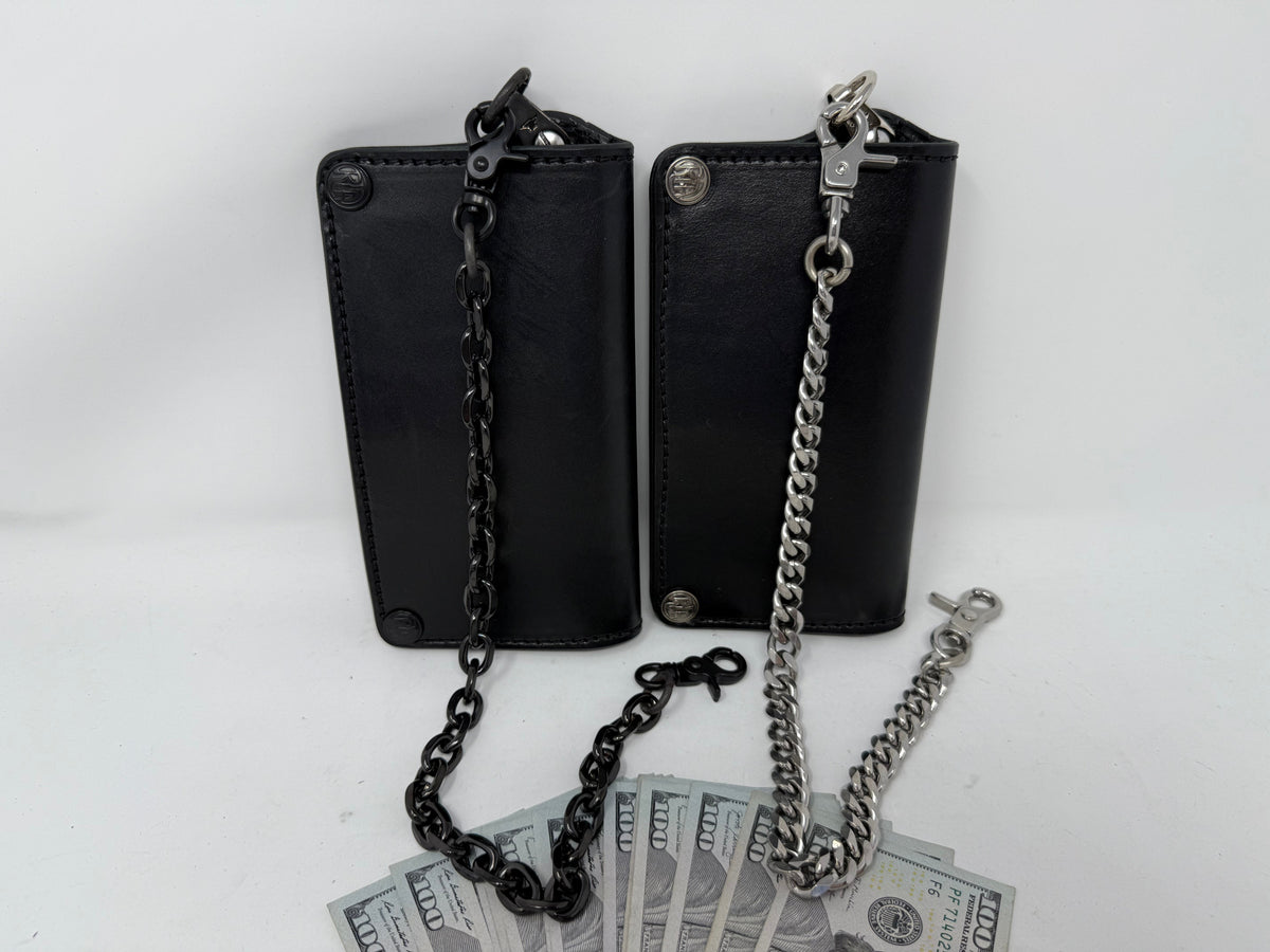 5G Long Biker Leather Chain Wallet - Black Hermann Oak