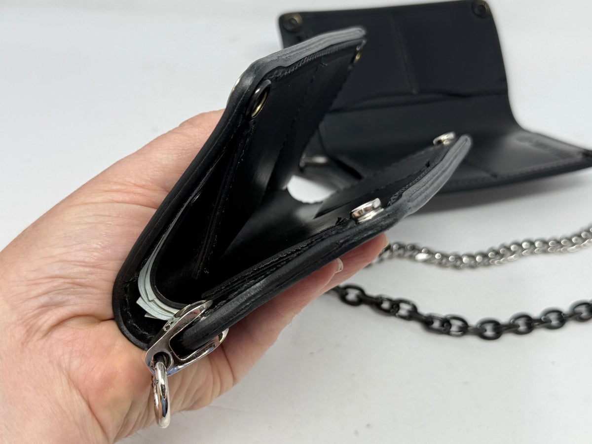 5G Long Biker Leather Chain Wallet - Black Hermann Oak