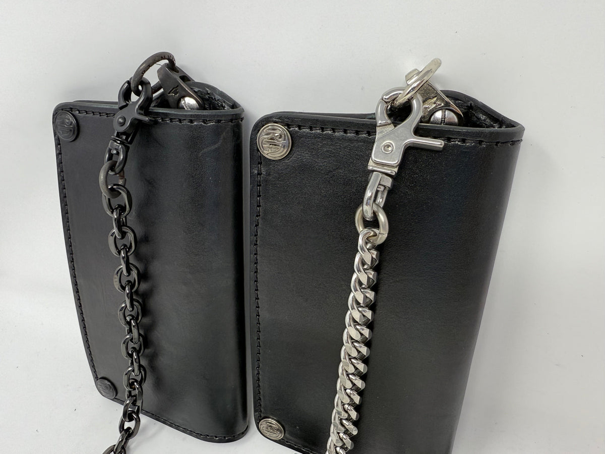 5G Long Biker Leather Chain Wallet - Black Hermann Oak
