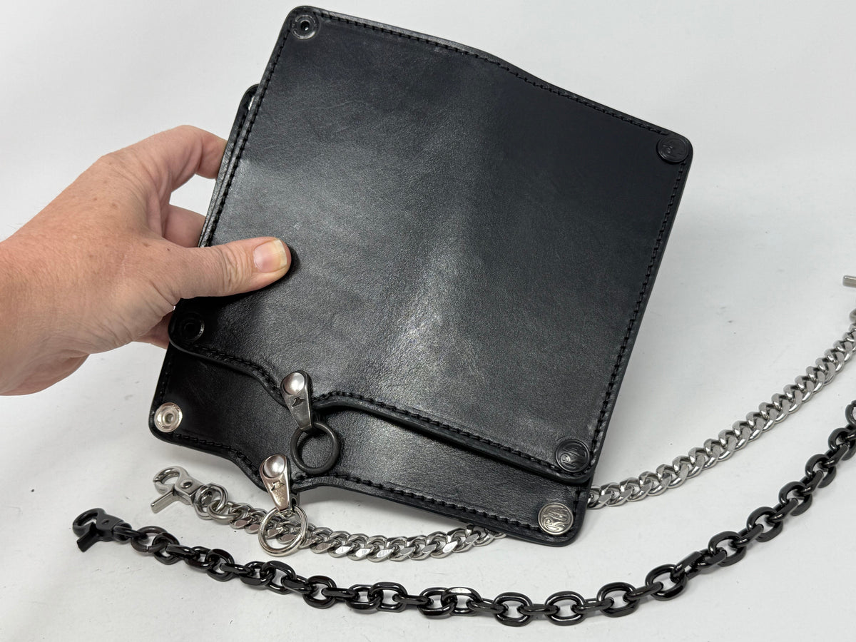 5G Long Biker Leather Chain Wallet - Black Hermann Oak