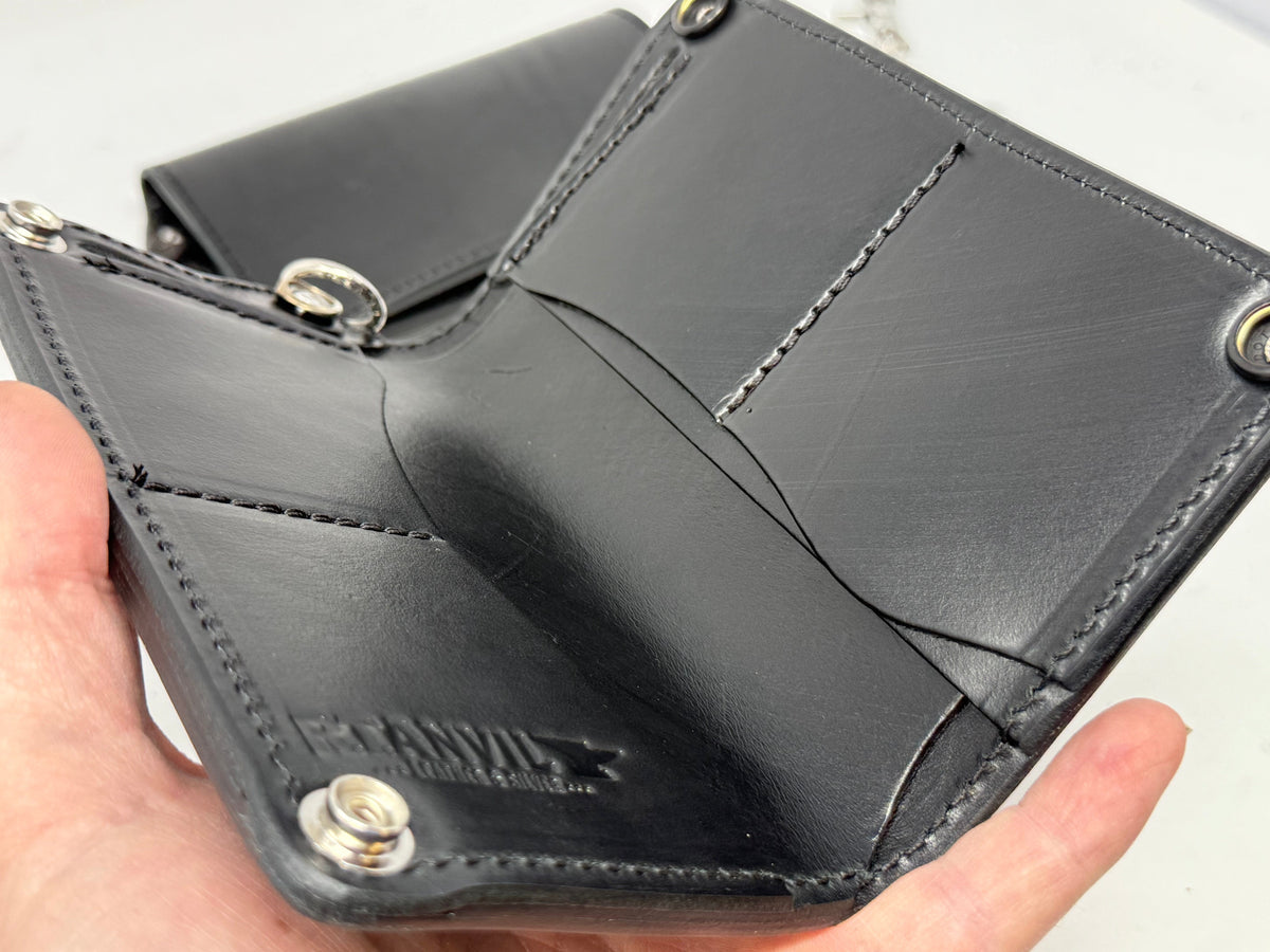 5G Long Biker Leather Chain Wallet - Black Hermann Oak