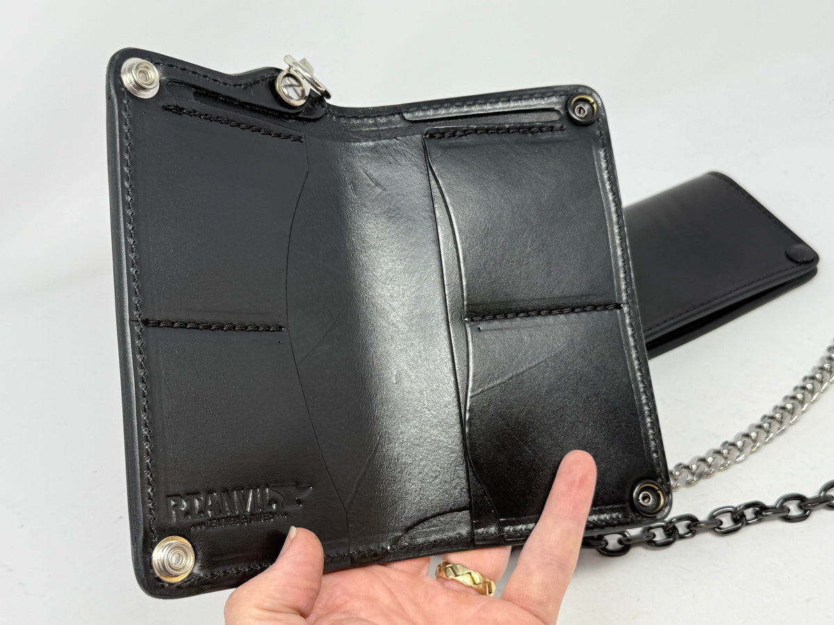 5G Long Biker Leather Chain Wallet - Black Hermann Oak