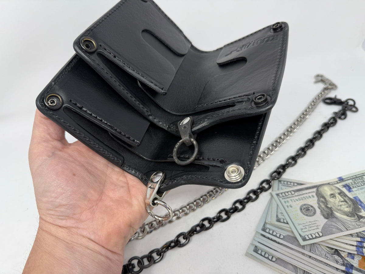 5G Mini Long Leather Chain Wallet - Black Hermann Oak