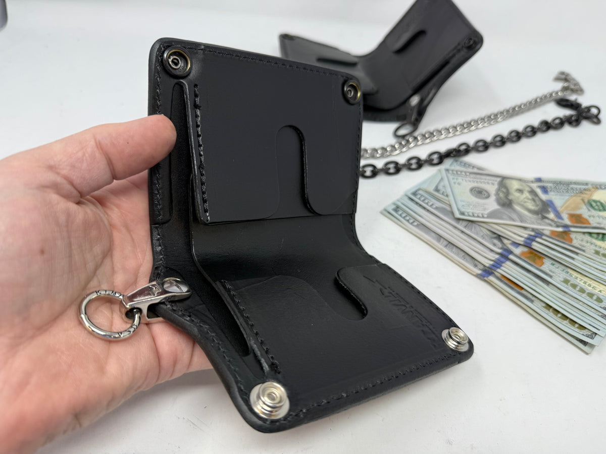 5G Mini Long Leather Chain Wallet - Black Hermann Oak